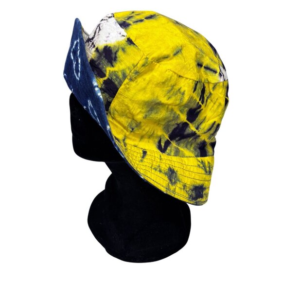 Reversible Tie-Dye Bucket Hat In Blue & Yellow Cotton - Picture 6 of 8